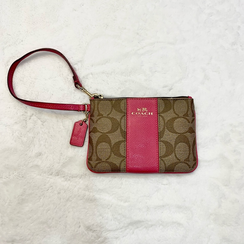 Coach Signature PVC Leather Corner Zip Wristlet